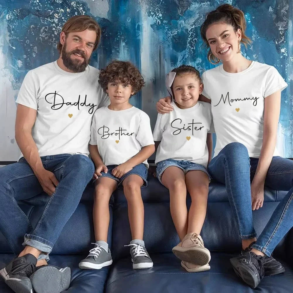 Daddy/Mommy/Sister/Brother/Baby Print Family Matching Outfits Short Sleeve Casual Family Outfit Summer Matching Set Clothing
