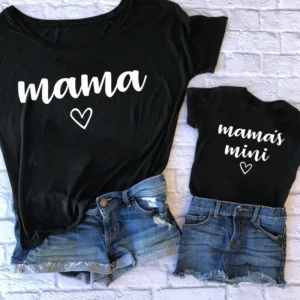 Mama Mini Print Family Matching Shirt Mother & Daughter Son Short Sleeve Outfit Tops Mom Girl Fashion Look Shirts Baby Jumpsuit