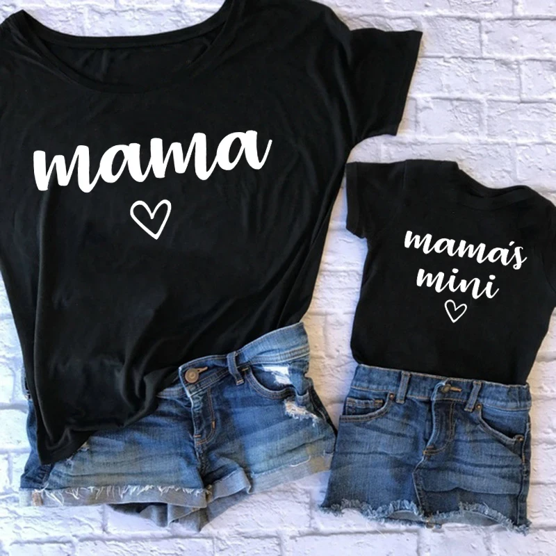 Mama Mini Print Family Matching Shirt Mother & Daughter Son Short Sleeve Outfit Tops Mom Girl Fashion Look Shirts Baby Jumpsuit