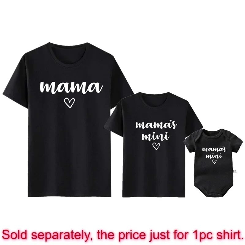 Mama Mini Print Family Matching Shirt Mother & Daughter Son Short Sleeve Outfit Tops Mom Girl Fashion Look Shirts Baby Jumpsuit