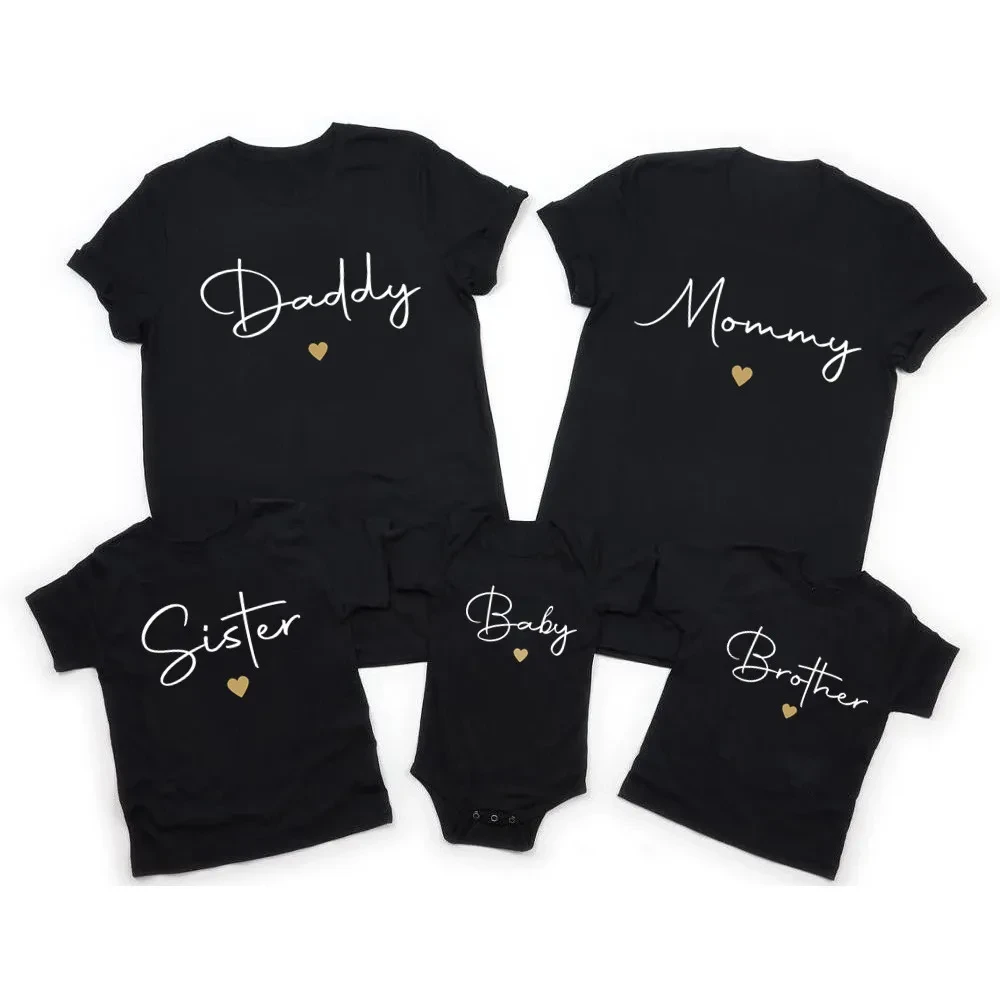 Daddy/Mommy/Sister/Brother/Baby Print Family Matching Outfits Short Sleeve Casual Family Outfit Summer Matching Set Clothing