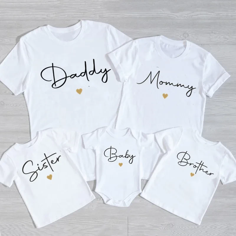 Daddy/Mommy/Sister/Brother/Baby Print Family Matching Outfits Short Sleeve Casual Family Outfit Summer Matching Set Clothing