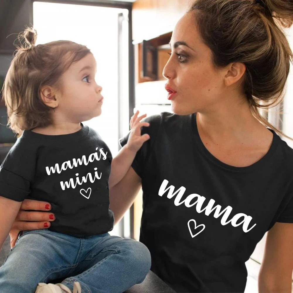 Mama Mini Print Family Matching Shirt Mother & Daughter Son Short Sleeve Outfit Tops Mom Girl Fashion Look Shirts Baby Jumpsuit