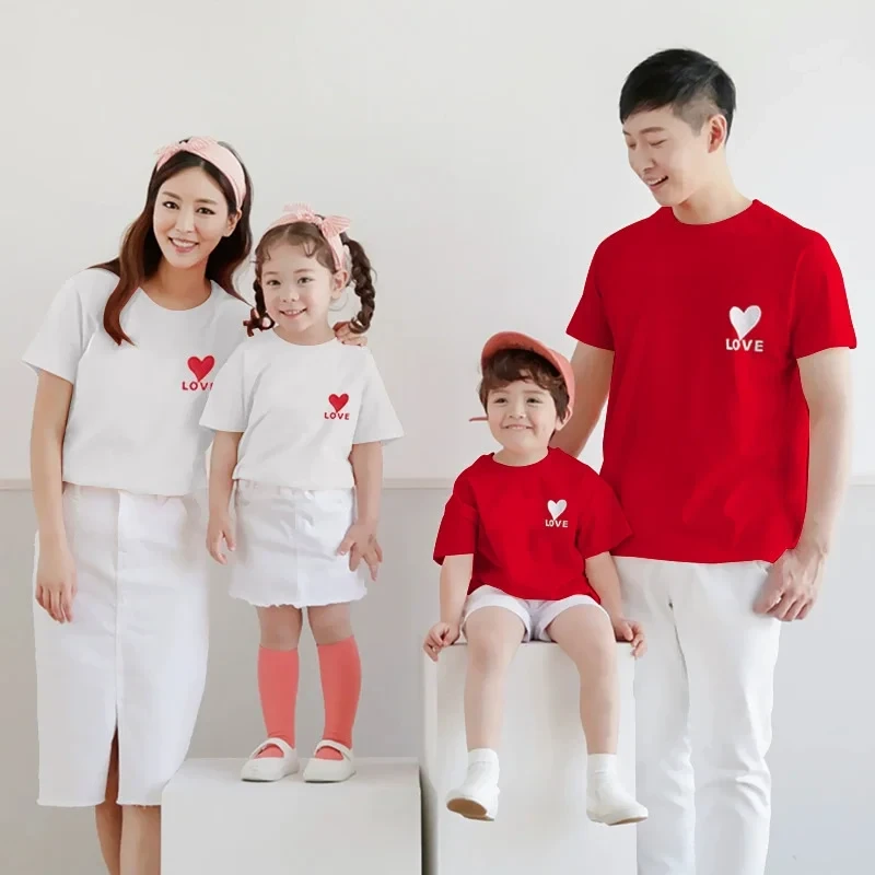 Summer Family Matching Suits Mother Daughter Love T-Shirt Dad Son Short Sleeve Blouse Parent-Child Top Baby Girls Boys Clothes