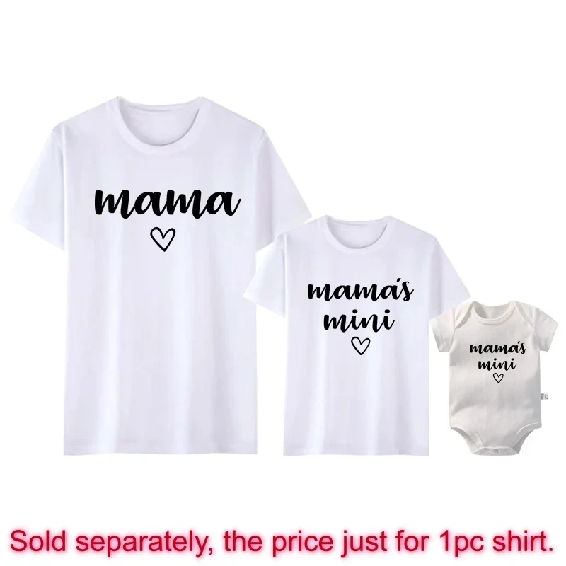 Mama Mini Print Family Matching Shirt Mother & Daughter Son Short Sleeve Outfit Tops Mom Girl Fashion Look Shirts Baby Jumpsuit