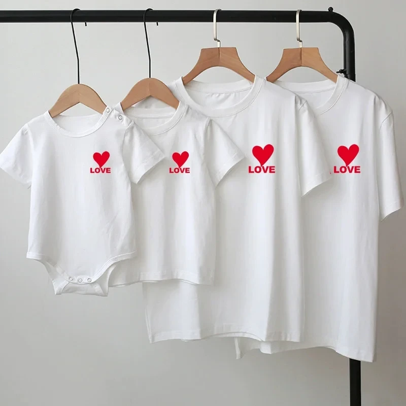 Summer Family Matching Suits Mother Daughter Love T-Shirt Dad Son Short Sleeve Blouse Parent-Child Top Baby Girls Boys Clothes