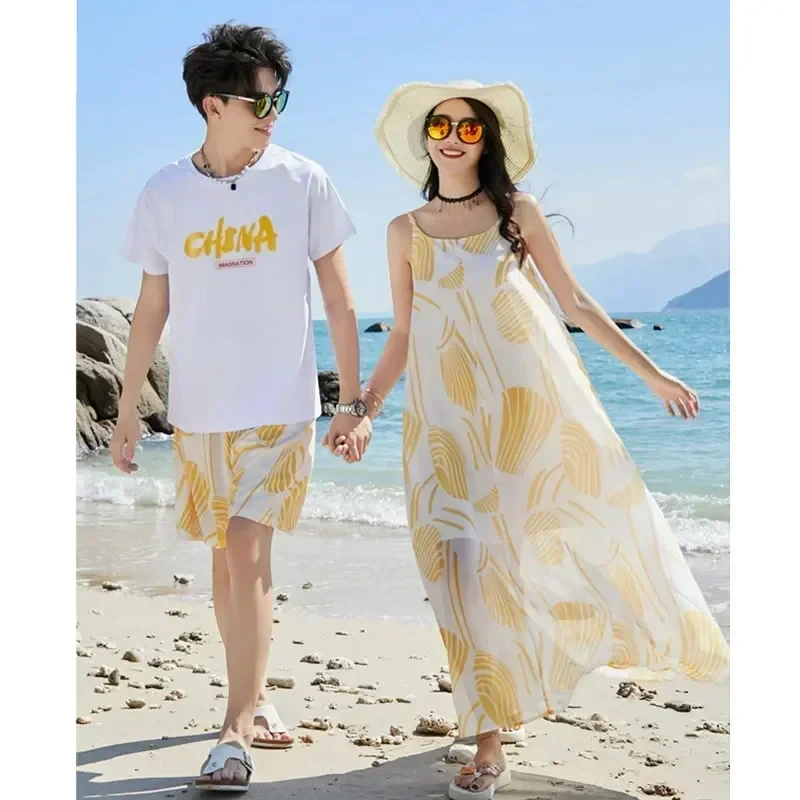 Vacation Couple Look Family Clothes Mom Daughter Resort Dress Holiday Beach2PCS Sets Cute Outfits Dad Son Baby T-Shirts Shorts
