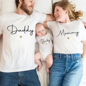 Daddy/Mommy/Sister/Brother/Baby Print Family Matching Outfits Short Sleeve Casual Family Outfit Summer Matching Set Clothing