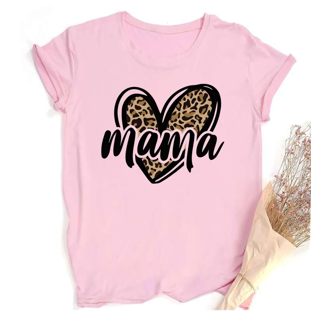 Stylish MOM&MIMI Matching Shirts Casual Short Sleeve Family Tops Leopard Heart Print Comfortable Family Outfits